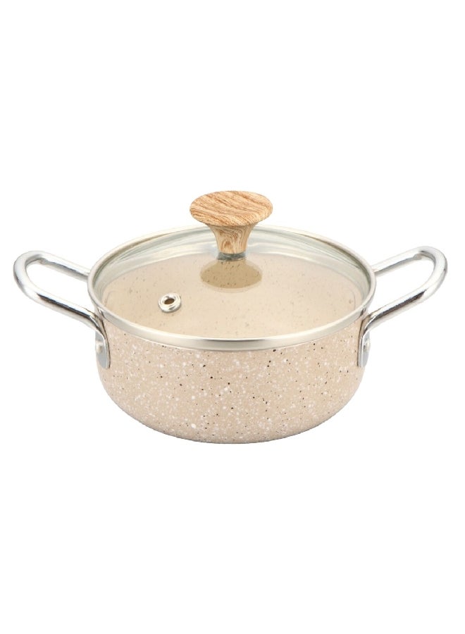 Natural Force Non-Stick Marble Coating Cooking Pot with Glass Lid Cream 14 cm MSPN-14